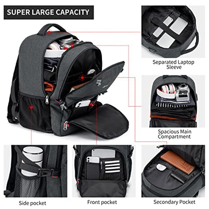 CAFELE Backpack,Waterproof Large 17in Laptop Backpack for Trip School Work Bookbag Computer Rucksack with USB Charging Port,Water Resistant Sturdy Backpack for Men Women,Grey | USB Charging Port, Water Resistant, Large Capacity, For Trip School Work - col