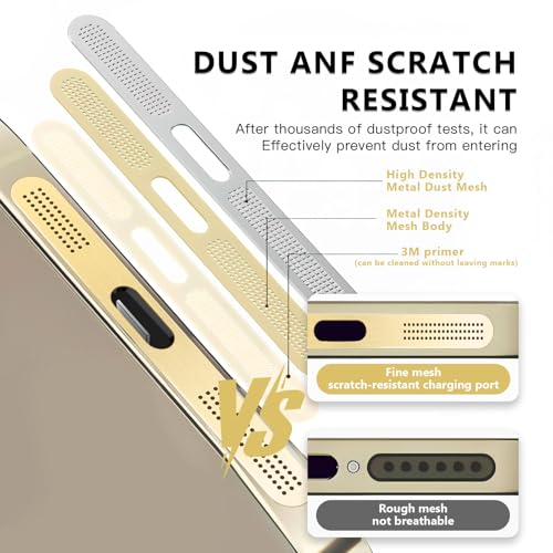MysticHome for iPhone 17/16 Pro Accessories, 5 Pcs Cell Phone Speaker Anti-Dust Plugs, 1 Pcs USB C Dust Plug, Compatible with Speaker Dust Cover,Golden - color: Golden