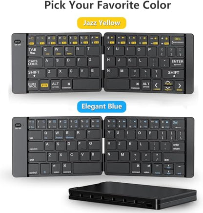 PopBloom Foldable Bluetooth Keyboard - Portable Keyboard, Rechargeable Full Size Ultra Slim Compatible iOS Android Windows Smartphone Tablet and Laptop (Only Keyboard) - color: Elegant Blue-Black Keyboard, No Bag