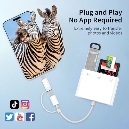 SD Card Reader for iPhone | 3 Slots, Dual Connectors, Card Adapter - size: 3-slots