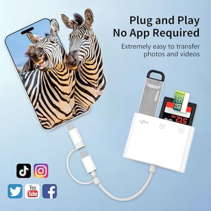 SD Card Reader for iPhone | 3 Slots, Dual Connectors, Card Adapter - size: 3-slots