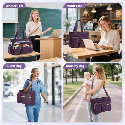 SDYSM Teacher Tote Bag 15.6 inch Laptop Bag Work Bags for Women Nurse Tote Professional Computer Messenger Shoulder Bags Laptop Briefcase for Office, College, Nursing, Purple - color: Dark Purple