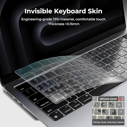 EooCoo Keyboard Cover Skin for MacBook Neo, Pro 14/16, Air 13/15, Clear | Invisible, Anti Fingerprints & Dust, for 2026-2021 M5-M1 Pro/Max MacBook Pro 14/16, M5-M2 MacBook Air 13/15, MacBook Neo 13 - color: Clear