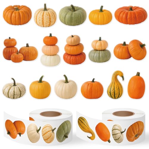 Fall Pumpkin Self Adhesive Easy Peel Sticker for Laptop Scrapbook | 16 Realistic Fall Harvest Designs Waterproof Vinyl Strong Adhesion No Residue for Journals Water Bottles Water Bottle - style: Autumn Fall Pumpkin