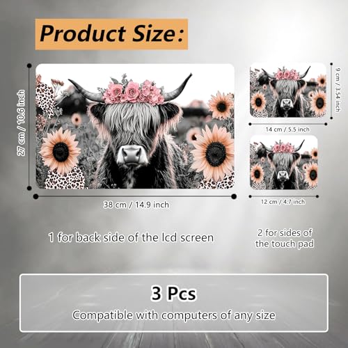 Laptop Skin Sticker for 12.1”-15.6“ Laptops (Fits 13”, 13.3”, 14”, 15”, 15.4”) | Protective Universal Reusable Vinyl Art Decal Cover | Waterproof & Scratch-Resistant-Highland Cow Floral - color: Highland Cow Floral