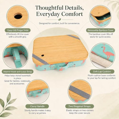 Mayjoy Bamboo Laptop Lap Desk with Storage, Removable Cover, Aqua | Use laptops up to 15.6” on the bamboo top; store tablets, notebooks, mouse, cables, and pens inside. - color: Aqua