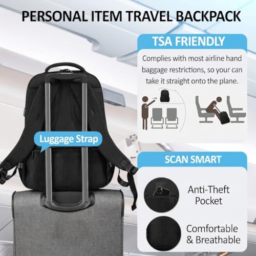 Laptop Backpack, Water Repellent Business Travel Backpack with USB Charging Port, Fits Up to 15.6 Inch Notebook Computer Bag, Casual Daypack for Men Women Commuting Work,Black