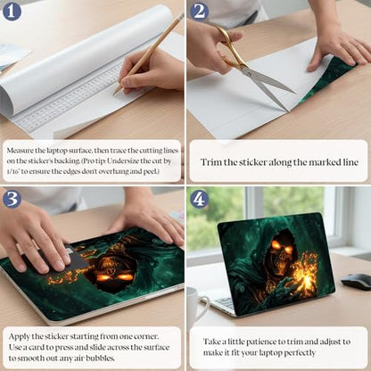 Universal Laptop Skin Sticker Decal,15.6 Inch Laptop Vinyl Cover for 13" 14" 15.6" Laptop,Scratch-Resistant Waterproof Protector Wrap,Reusable with Wrist Pads,Fireball Skull Warlock - color: Fireball Skull Warlock