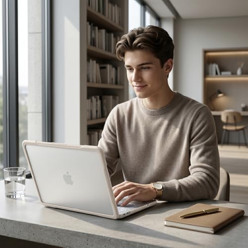 Batianda Ultimate Rugged Case for MacBook Neo 13 Inch 2026, Light Beige | Fits Model A3404, Shock-Absorbing TPU Bumper, Carbon Fiber Side Texture, Matte Rugged Shockproof Hybrid Protective Shell - color: Light Beige