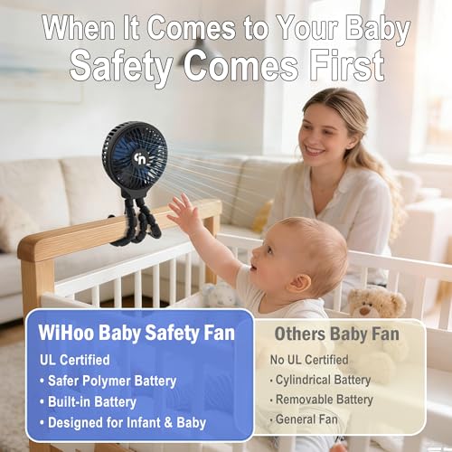 WiHoo Portable Stroller Fan, 11H Ultra-long Battery Life 3 Speed 360°Rotate, USB Rechargeable or Battery Operated Cooling Clip On Personal Fan for Baby Crib Travel Car Seat Black - color: Black