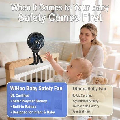 WiHoo Portable Stroller Fan, 11H Ultra-long Battery Life 3 Speed 360°Rotate, USB Rechargeable or Battery Operated Cooling Clip On Personal Fan for Baby Crib Travel Car Seat Black - color: Black