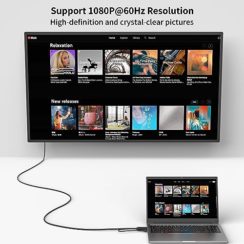 HDMI to VGA Cable 6FT, Uni-Directional HDMI to VGA Cable with USB Power(Male to Male), Compatible for Mac mini, MacBook Pro, Blu-ray Player, Computer, Desktop, Laptop, PC, Monitor, Projector, HDTV