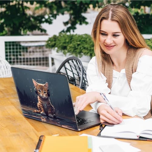 Laptop Skin Sticker Decal, Universal Reusable Vinyl Laptop Cover for 12" 13" 13.3" 14" 15" 15.4" 15.6" Notebook PC, Reusable Waterproof Scratch-Resistant with 2 Wrist Pads,Cat with Headphones - color: Cat with Headphones