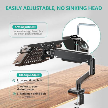 WALI Laptop Desk Mount, Single Monitor Arm with Laptop Holder, Adjustable Height Laptop Arm Mount for Desk, Fits 17” Notebook and 34” Monitors, Up to 22-26.4Lbs (GSMP001LPN), Black - size: Width 16.5", Fully Adjustable Desk Mount