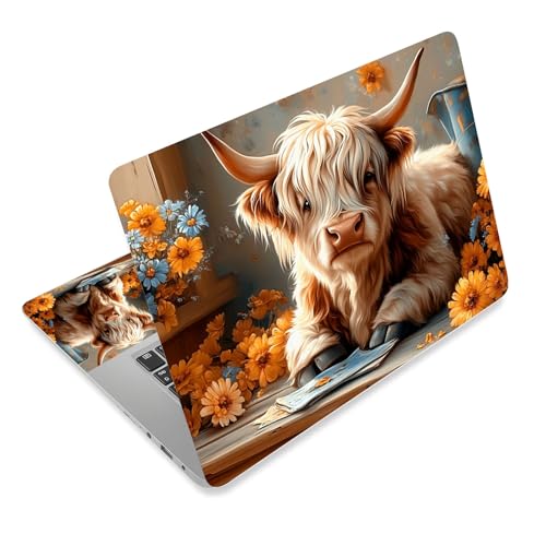 Aesthetic Laptop Skin Cover,12-15.6 Inch Universal Vinyl Sticker Decal,Waterproof Scratch-Resistant Notebook Wrap,Removable Residue-Free Protector,Floral Cow - color: Floral Cow