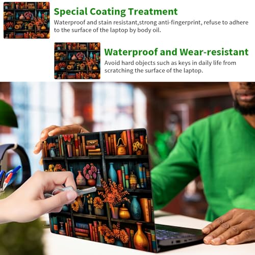 Laptop Skin Sticker Decal, Universal Protective Cover Fit 12 13 14 15.6 Inch Notebook, Reusable Water-Resistant Vinyl Decal w/ 2 Wrist Pads for Business Travel Office, Library Books - color: Library Books
