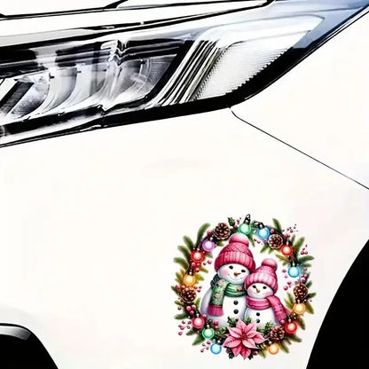 Christmas Snowman Wreath PVC Vinyl Car Decals Stickers Waterproof Self-Adhesive Decals for Cars, Laptops, Trucks, Motorcycles Wall Window Luggage Scratch Cover Door Decor Sticker