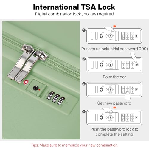 mixi Carry on Luggage, Suitcase with Spinner Wheels 16in Luggage Hardshell Lightweight Rolling Suitcases PC with Cover & TSA Lock, Avocado Green - color: Avacado Green, size: 16in Carry on