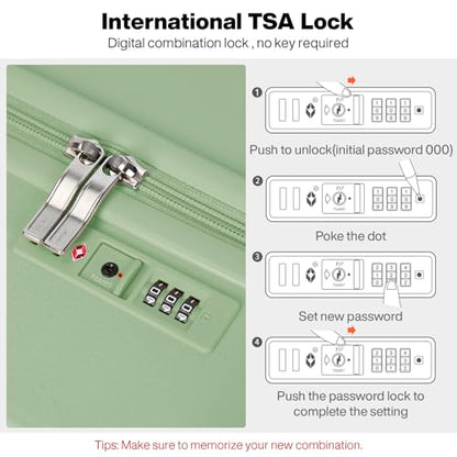 mixi Carry on Luggage, Suitcase with Spinner Wheels 16in Luggage Hardshell Lightweight Rolling Suitcases PC with Cover & TSA Lock, Avocado Green - color: Avacado Green, size: 16in Carry on