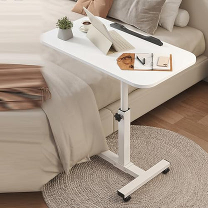 Rolling Standing Desk Tilting Overbed Table with Wheels Height Adjustable Tray Table for Laptop Bed Sofa Side Table with Single Baffle Strips Svart Black Table Legs,Biao-White Table Legs - color: Biao, size: White table legs
