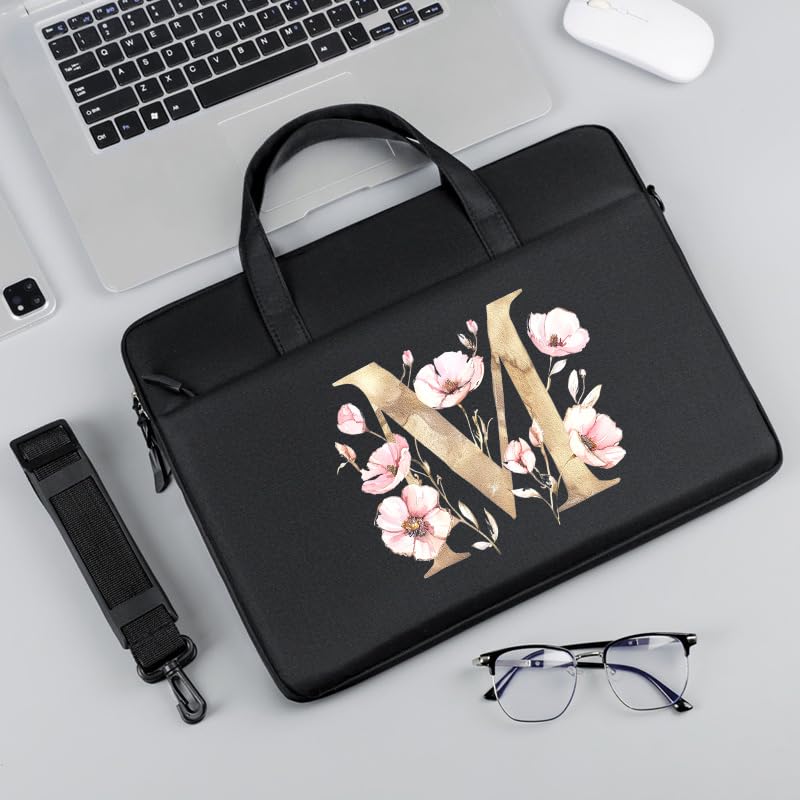 Computer Bag For Men & Women, With Initial Laptop Bag,14/15inches Messenger bag For Office、Business、Travel、School - color: Bk-m