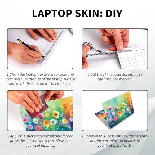 Universal Laptop Skin, DIY Cut-to-Fit Vinyl Cover Compatible with HP, Dell, Lenovo, Mac (13.3" to 15.6"), Anti-Scratch, No Residue & Bubble-Free Protective Decal Sticker, Colorful Wildflower - color: Colorful Wildflower