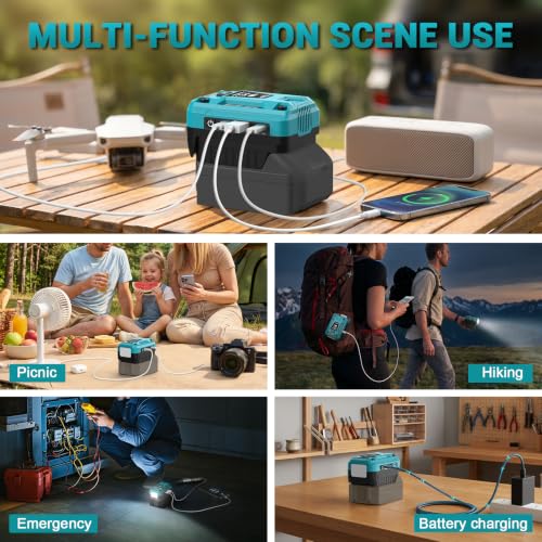 140W Fast Battery Bidirectional Charger Compatible with Makita 18V Battery | Dual USB-C 140W Output, Single USB-A 18W Output, Maximum Output of 280W, 700LM LED Work Light & LED Display (No Battery) - color: Blue