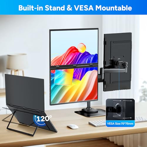 COOLHOOD 18.5 Inch Portable Monitor for Laptop, 1080P FHD 100Hz 125% sRGB USB-C HDMI Travel Monitor for Laptop Mac PC, Portable Screen with Smart Cover, VESA Compatible - size: 2*18.5 Inch