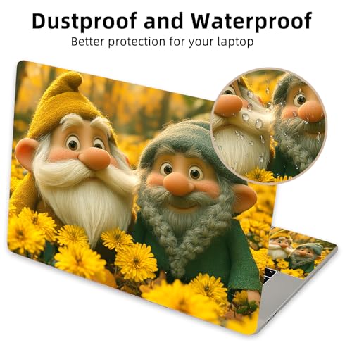 Aesthetic Laptop Skin Cover,12-15.6 Inch Universal Vinyl Sticker Decal,Gnomes in Flowers Waterproof Scratch-Resistant Notebook Wrap,Removable Residue-Free Protector - color: Gnomes In Flowers