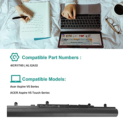 Fancy Buying AL12A32 AL12A72 Laptop Battery Replacement for Acer Aspire V5 V5-431 V5-471 V5-471P V5-531 V5-571 V5-571P V5-571-6605 E1 E1-522 E1-532 E1-572 E1-572G E1-510 E1-510P 4ICR17/65 - size: 10.3*1.56*0.85inch V5