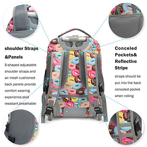 Tilami Rolling Backpack 19 inch with Lunch Bag Wheeled Laptop Backpack, Doughnut - color: Doughnut