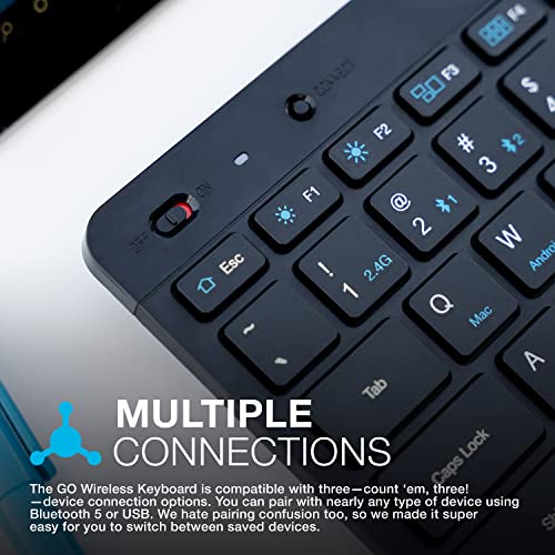 JLab, Go, Wireless Keyboard, Bluetooth, USB Dongle, Multi-Device, Ultra-Compact, Black - size: 1 Pack