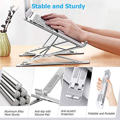 Laptop Stand for Desk，Stable MacBook Pro Stand，Ergonomic Aluminum Computer Riser for 12 13 15 16 17 inch ，Computer Cooling Stand for Mac MacBook Pro Air,HP, Dell, More PC Notebook (LIGHT SILVER)
