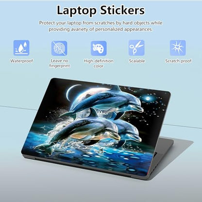 Universal Laptop Skin Sticker with 2 Wrist Pad Skins, Waterproof Scratch Resistant Vinyl Laptop Cover Decal, Cut to Fit for 11–15.6 Inch MacBook HP Dell Lenovo, Dolphins Moon - color: Dolphins Moon