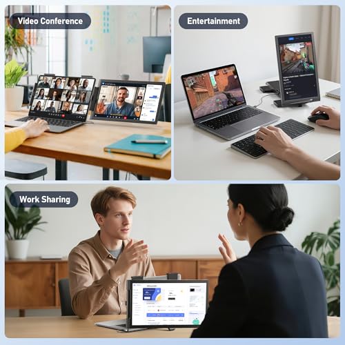 Laptop Screen Extender, 14" FHD 1080P IPS Laptop Monitor Extender with USB C/HDMI Port, Plug and Play Screen Portable Extended Monitor for 14"-15.6" Laptops - size: 14" Dual