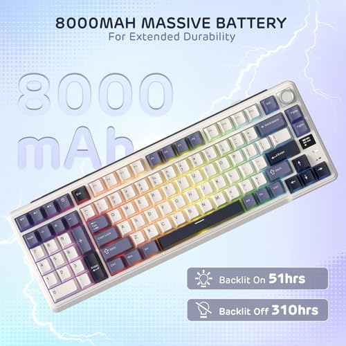 RK ROYAL KLUDGE L98 Wireless Mechanical Keyboard w/Southpaw Numpad | Left-Handed Gasket Gaming Keyboard with Knob, Tri-Mode 95% Hot Swappable Keyboard BT/2.4G/USB-C, Massive 8000mAh Battery - color: Sage Blue, size: Tactile Beige Switch