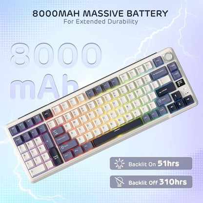 RK ROYAL KLUDGE L98 Wireless Mechanical Keyboard w/Southpaw Numpad | Left-Handed Gasket Gaming Keyboard with Knob, Tri-Mode 95% Hot Swappable Keyboard BT/2.4G/USB-C, Massive 8000mAh Battery - color: Sage Blue, size: Tactile Beige Switch