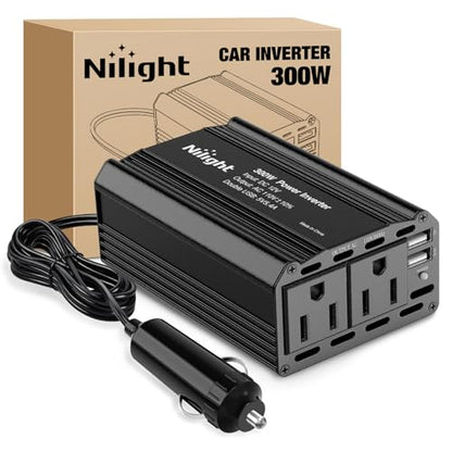 Nilight 300W Power Inverter with 5.4A Dual USB Ports and 2 AC Outlets | 12V DC to 110V AC Car Charger Converter for Phones Tablets Laptop Computer Game Console Kindle iPad DVD Players Black - color: 300W USB*2 110V Outlet*2
