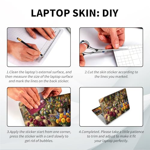 Universal Laptop Skin, DIY Cut-to-Fit Vinyl Cover Compatible with HP, Dell, Lenovo, Mac (13.3" to 15.6"), Anti-Scratch, No Residue & Bubble-Free Protective Decal Sticker, Flower Market Painting - color: Flower Market Painting