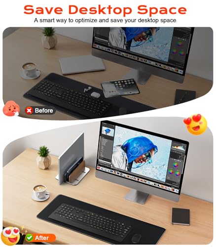 JCZT Vertical Laptop Stand, Walnut Dual Laptop Holder, Silver | with Adjustable Aluminum Alloy Base Laptop Stand for All MacBok/Surface/Samsung/HP/Dell/Chrome Book Laptops (Up to 17.3 inch) - color: Silver