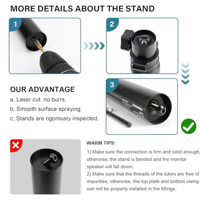 Vondynote Pair of Studio Monitor Stands Desk Clamp Speaker Stands 12°Tilt | Heavy Duty, 10.4"-15.4" Height Adjustable, for Monitor Speakers Laptop Projector CD Player