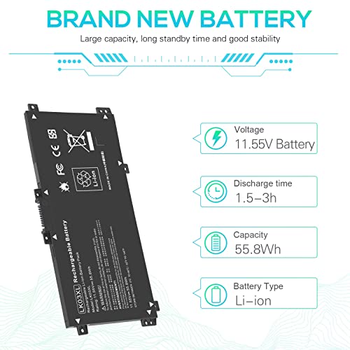 LK03XL 916814-855 Battery for hp Envy x360 Convertible 17m-ae0xx 17-bw 17m-ae111dx 15m-bp1xx 15m-cn0xxx 15-cn0xxx 15m-cp0xxx 15m-cn0012dx 15m-cn0011dx 15m-bq021dx 15m-bp112dx 916368-421 l09281-855 - size: 7.87*3.93*0.27inch