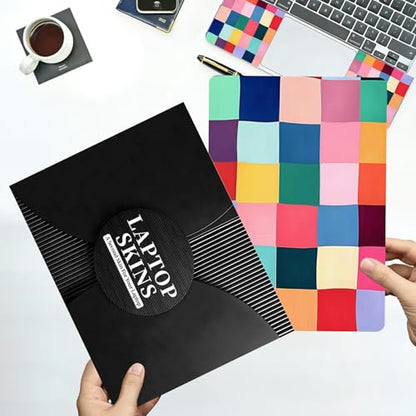 Universal Laptop Skin Sticker with 2 Wrist Pad Decals, 3-Piece Removable Vinyl Laptop Cover, Colorful Checkered Waterproof Anti-Scratch, Easy-Trim Fit for 13.3" 14" 15.6" Laptops - color: Colorful Checkered
