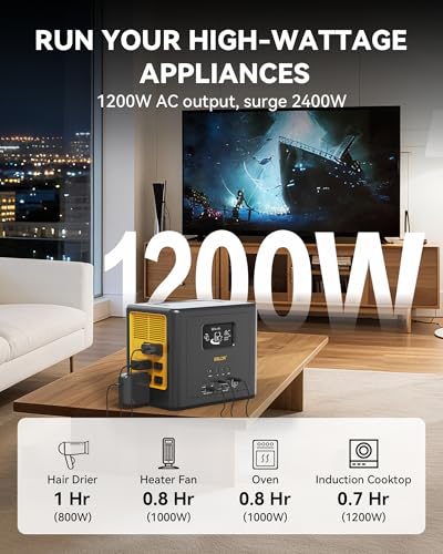 BALDR Portable Power Station 1042Wh Camping Lithium Battery Generator Fast Charging with AC Outlet 1200W Peak Power Bank for Home Backup Outdoor Emergency - size: 1200W