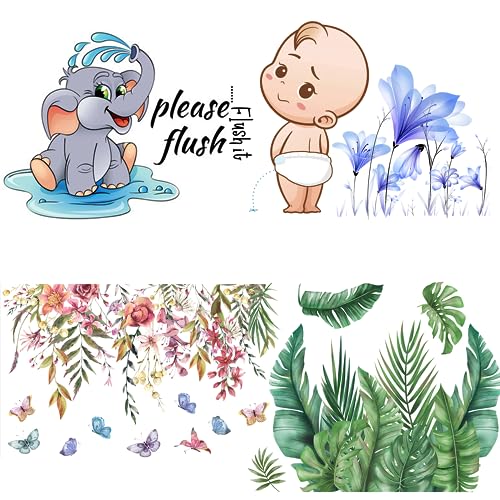 5Sheets Green Plant Leaves Flowers Toilet Stickers Self-Adhesive Toilet Lid Stickers Bathroom Wall Sticker Toilet Cover Decor Decal,Toilet Cover Decorative Sticker 9.8*11.8in BQ0064 - color: Style-g