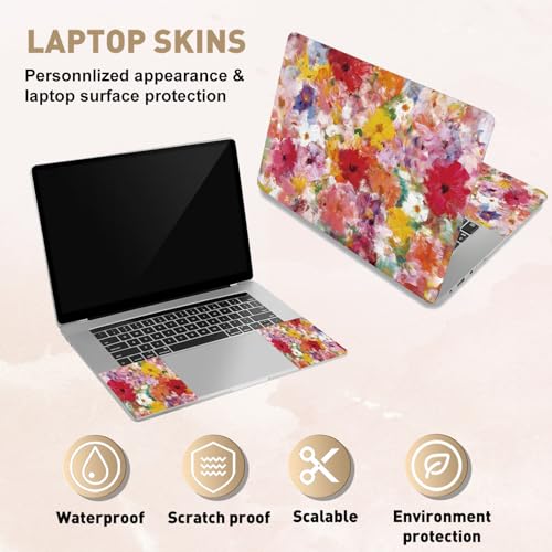 PLIGREAT 15 Inches Laptop Decal Sticker Skin Cover, Oil Painting Florals Laptop Stickers Skins Decal Fits 12-15 Inch Laptops Universal Removable Vinyl Notebook Art Protector Cover Decals, Red Yellow - color: Red Yellow