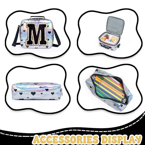 HTgroce Cute Rolling Backpack with Wheel,School Backpack for Kids Girl Roller Schoolbag Wheeled Backpacks Set Carry-on Luggage,Initial M - color: Silver, style: M