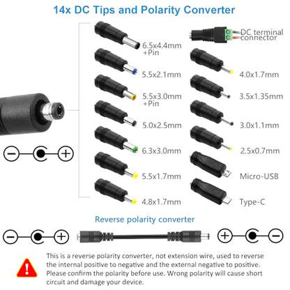 SHNITPWR 3V ~ 24V 3A 72W Power Supply Adjustable DC 3V 5V 6V 9V 12V 15V 16V 18V 19V 20V 24V Variable Universal AC/DC Adapter 100V-240V AC to DC Converter with 14 Tips 5.5x2.5mm 4.0x1.7mm 3.5x1.35mm - color: Black