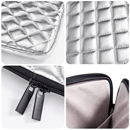 TRIUMPH VISION Puffy Laptop Sleeve Pouch Case Protective Bag Lined Padded | Puffy Laptop Case 13 13.3 in Quilted Leather Protection Shockproof Cushion Padding Fashion with Pocket Safe Silver - color: Silver Quilted, size: 13-13.3 Inch