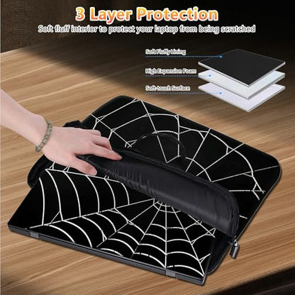 10 inch Laptop Sleeve with Laptop Skin Sticker Set – Slim Protective Case with Smooth Zipper, Lightweight Tablet & Notebook Sleeve for Travel & Daily Carry, Spider Web - color: Spider Web, size: 10 inch